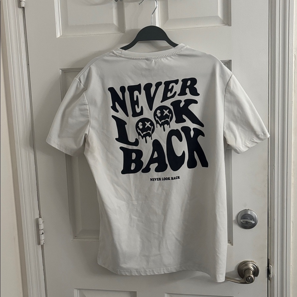 White Graphic T-Shirt with Black Print